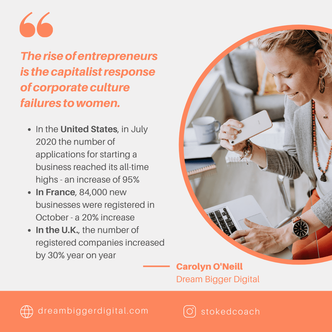 The rise of entrepreneurs is the capitalist response of corporate culture failures to women. Especially for women.